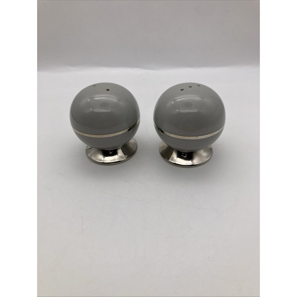 Flintridge China Miramar-Rose w Gray Rim-Platinum Trim-Salt & Pepper Shakers